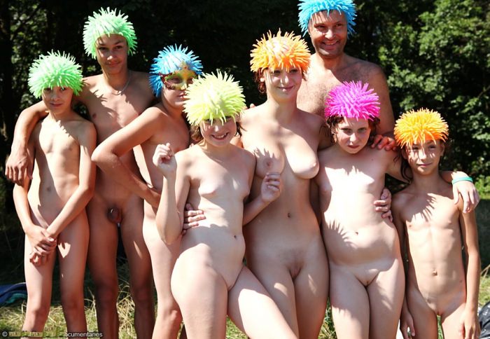 Group of nudists on the nature video