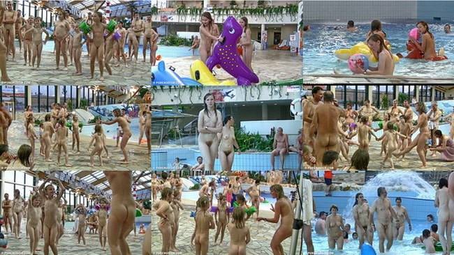 Bare nudist recreation video in the pool